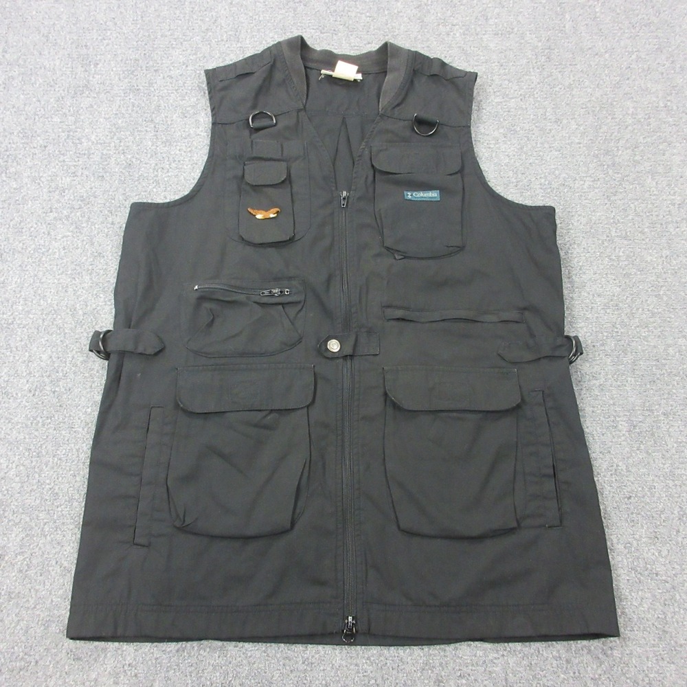 Vintage Columbia Fishing‎ Vest Mens Large Black Hunting Multi Pocket AU3540